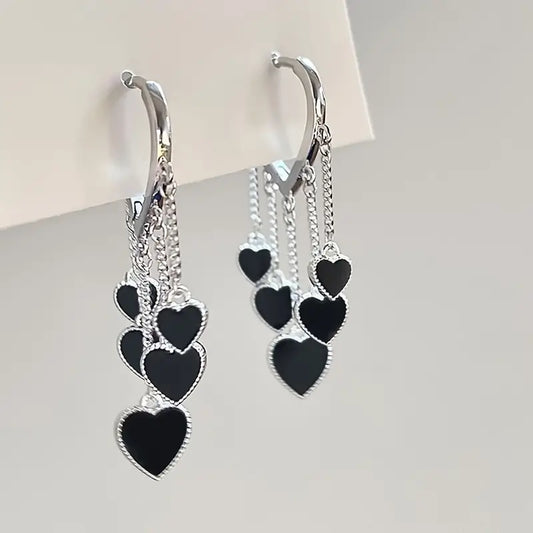 Black LOVE Heart Tassel Earrings