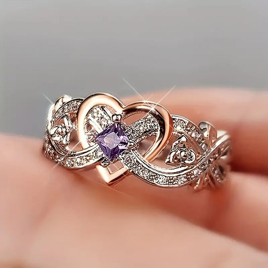 Delicate Purple Sapphire Women's Heart Two-Tone Ring